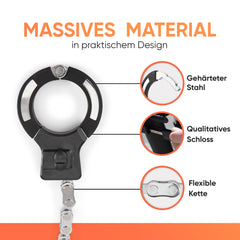 PickDieb Handschellenschloss für Fahrrad, E Scooter & Roller - Fahrradschloss Handschellen für E Bike extrem Robust & hohe Sicherheit - Massives Schloss mit 9 Gliedern und Kettenschutz - keine Kratzer