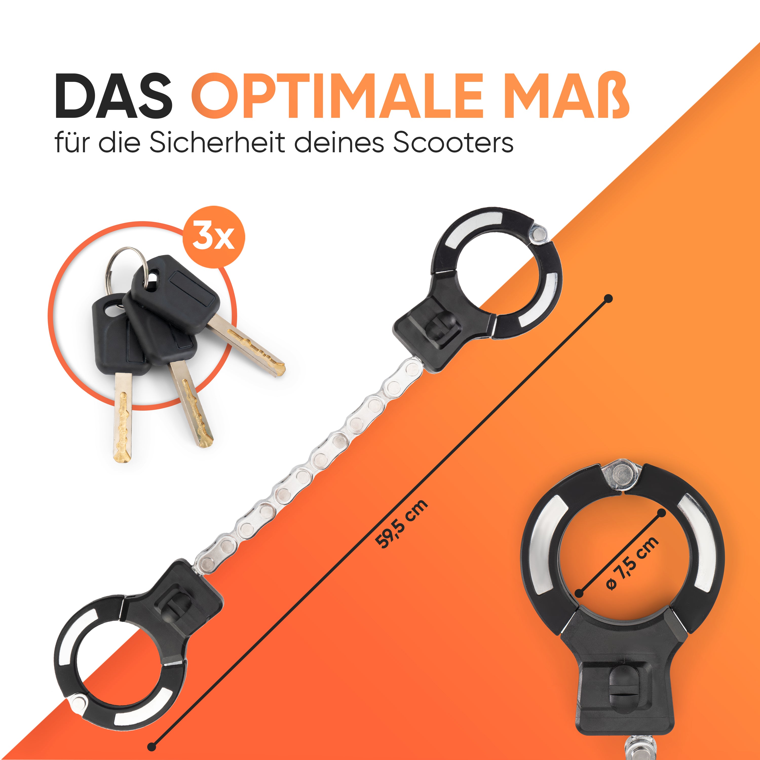 PickDieb Handschellenschloss für Fahrrad, E Scooter & Roller - Fahrradschloss Handschellen für E Bike extrem Robust & hohe Sicherheit - Massives Schloss mit 9 Gliedern und Kettenschutz - keine Kratzer