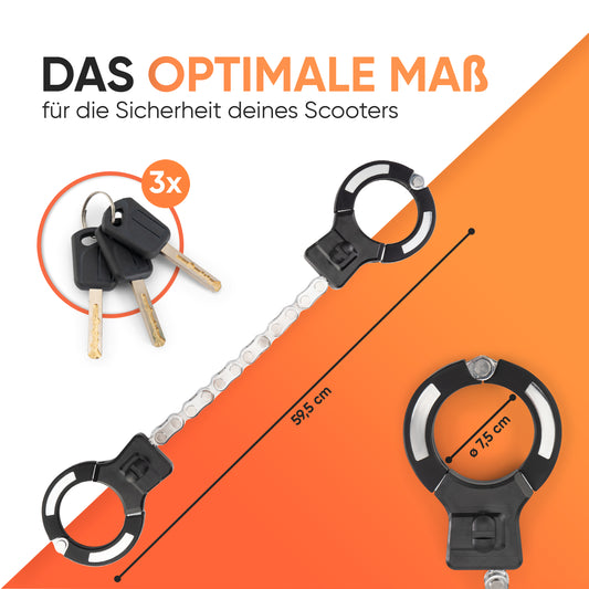 PickDieb Handschellenschloss für Fahrrad, E Scooter & Roller - Fahrradschloss Handschellen für E Bike extrem Robust & hohe Sicherheit - Massives Schloss mit 9 Gliedern und Kettenschutz - keine Kratzer
