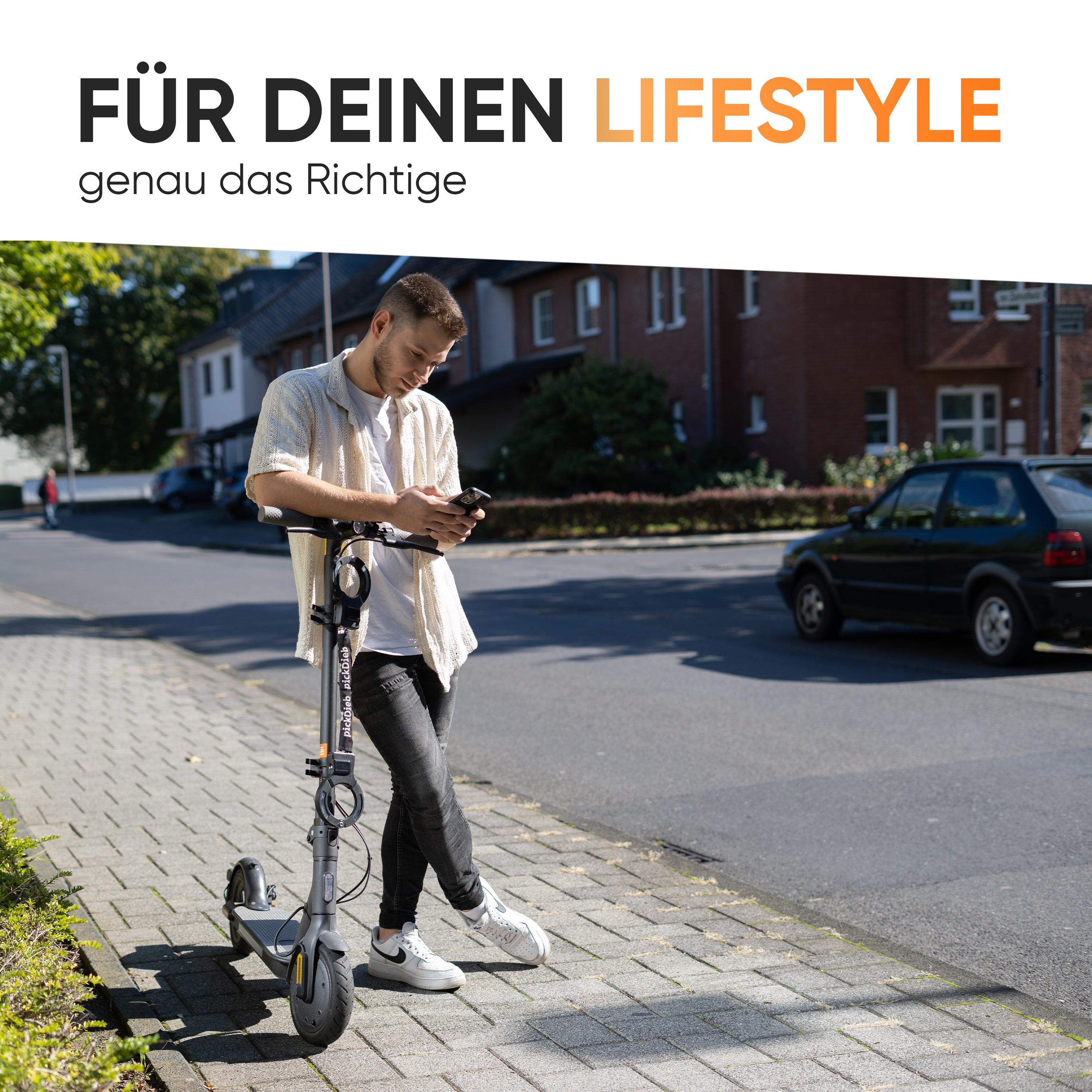 PickDieb Handschellenschloss für Fahrrad, E Scooter & Roller - Fahrradschloss Handschellen für E Bike extrem Robust & hohe Sicherheit - Massives Schloss mit 9 Gliedern und Kettenschutz - keine Kratzer